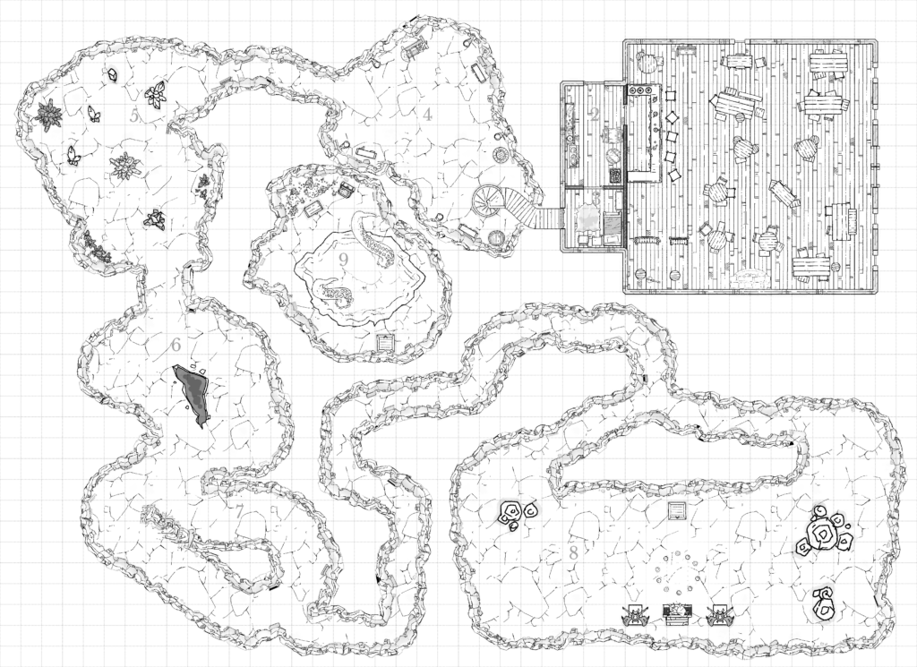 Royal Goblet Tavern and Cultist Den - Black and White